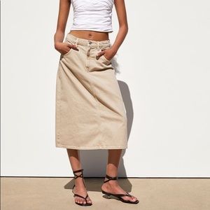 COPY - Zara beige denim midi skirt